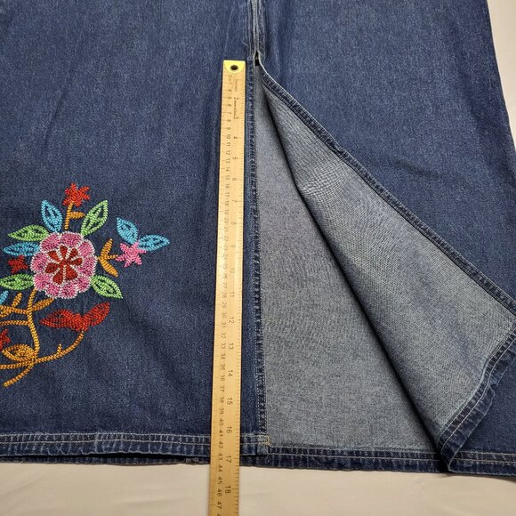 Vintage JL NY Womens Denim Midi Dress XL Sleeveless Zip Up Floral Embroidered - Picture 16 of 16